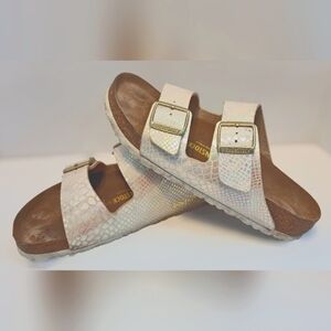 Birkenstock pearl mermaid print sandals